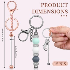 Tondiamo Tondiamo 12 Pcs Beadable Keychains Bars Bulk Blank Beaded Metal Keychain for Craft DIY Gift(Elegant)