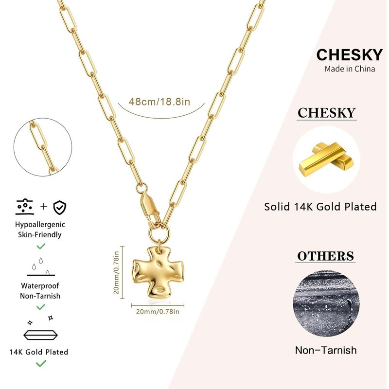 CHESKY 14K Gold Plated Chunky Cross Necklace for Women Trendy