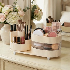 Organizador de Maquillaje,Porta Brochas de Maquillaje Giratorio 3603Capas  Organizador Multifuncional de Cosmeticos de 2 Capas, Antideslizante E...   