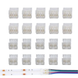 Clearhill 10mm 4Pin 10Pcs Transparent Solderless LED Light Strip Connectors,Strip to Wire Connectors,for Double Color 5V/12V/24V LED Strips,No Soldering Required,Secure Connection.
