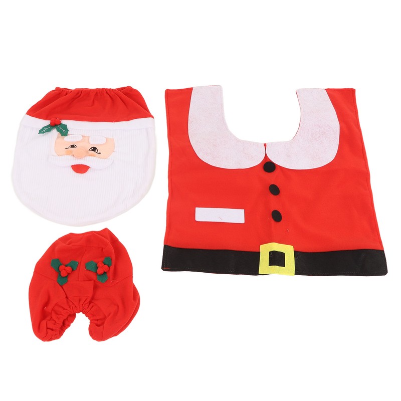 3Pcs Santa Toilet Seat Cover Rug Water And Tank Cover