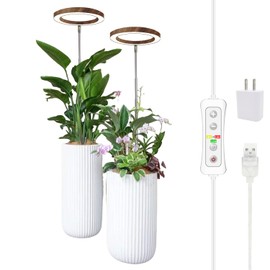 Plant Grow Light,yadoker LED Growing Light Full Spectrum for Indoor Plants,Aluminum Walnut Wood Grain Plant Lights,Height Adjustable, Automatic Timer, 5V Low Safe Voltage,Idea for Large Plant Light，