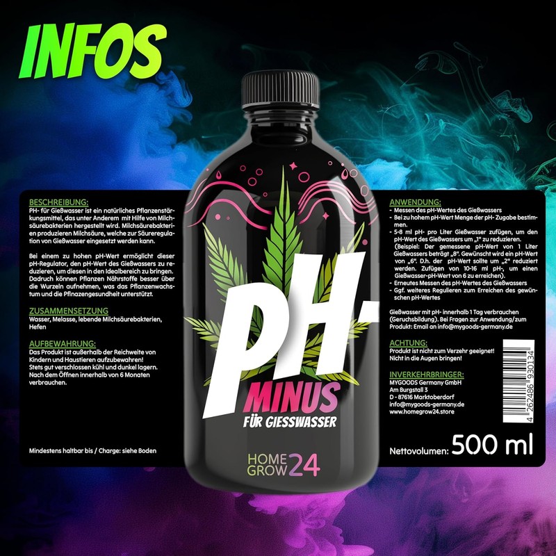 HOMEGROW24 PH Minus 500 ml, Organic pH Reducer for Optimal