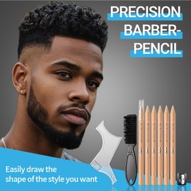 Noerrors Barber Pencil for Lineup Beige Skin Tone Magic Hairline Pencils Barber Chalk Set Beard Guide Pen with Sharpener Ruler Brush for Goatee Hair Design Shaping Trace Grooming Makeup Tool for Men