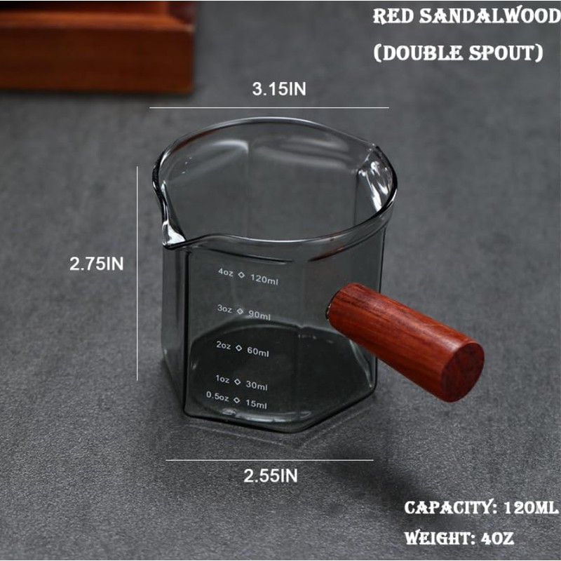 4OZ /120ML Ash Black Double Spouts Espresso Measuring Cup hexagonal