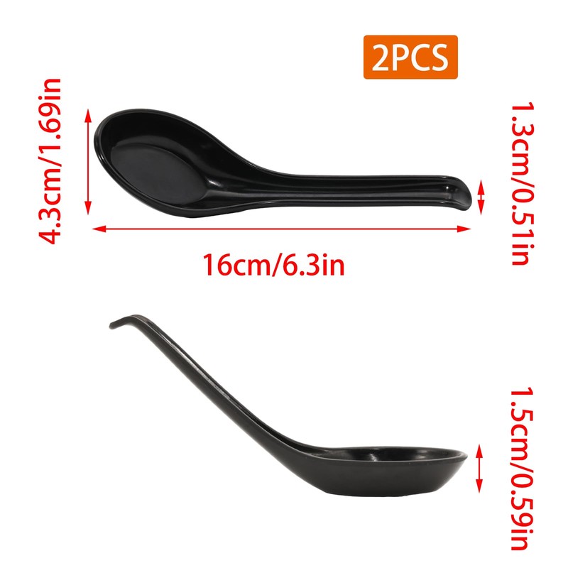 Asian Soup Spoons for Ramen, Pho, Dumplings – Black Melamine,