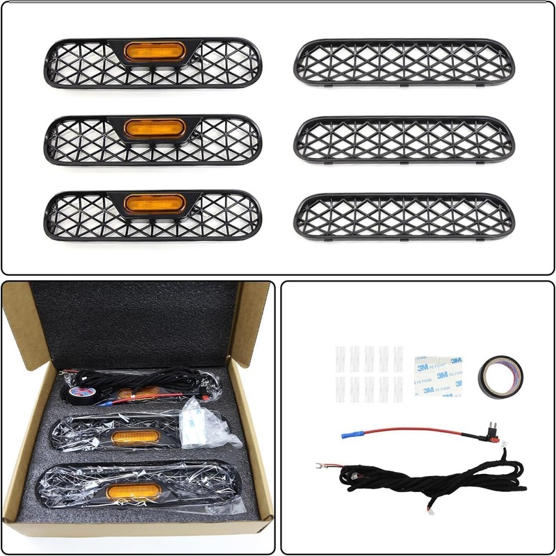 Front Mesh Grille Inserts & Amber Light Compatible with 2021-2024