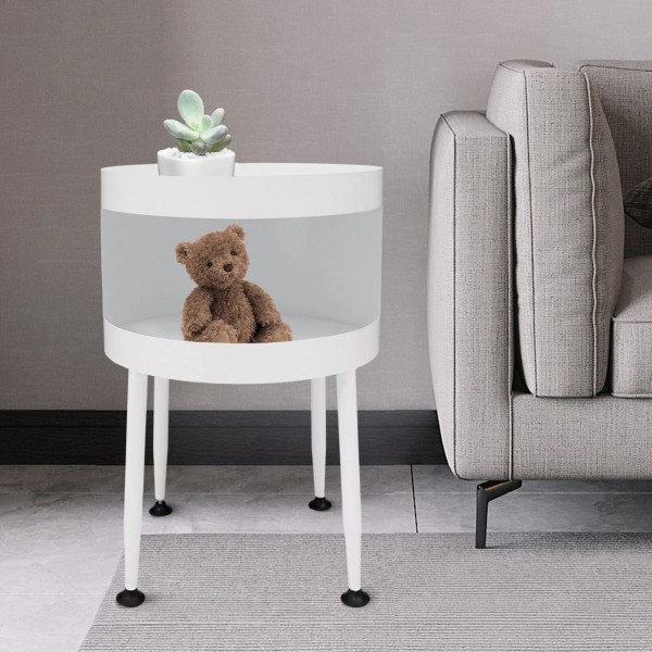 N/A White Bedside Table Round Table w/ Open Storage Modern