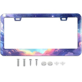 Space Galaxy License Plate Frame Blue Cloud Stars Sky Stainless Steel License Plate Holder Auto Parts Decoration with Screws License Plate Holder 12x6 Inch for Women Gift Car Accessories