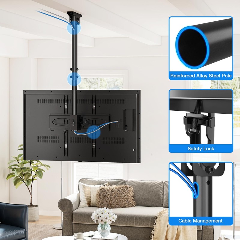 Rfiver Ceiling TV Mount for 32-65 Inch Flat/Curved TVs Support