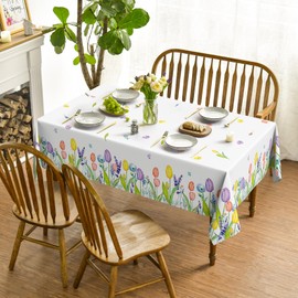 Horaldaily Spring Summer Tablecloth 60x104 Inch, Easter Watercolor Wild Flowers Tulip Lavender Blooming Floral Table Cover for Party Picnic Dinner Decor