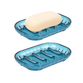 AMUONTY 2-Pack Soap Dish Holder for Bar Soap, Bathroom Soap Dishes Soap Holder, Soap Saver Dry Stop Mushy Soap Tray for Shower Bathroom, Kitchen Sink,Blue