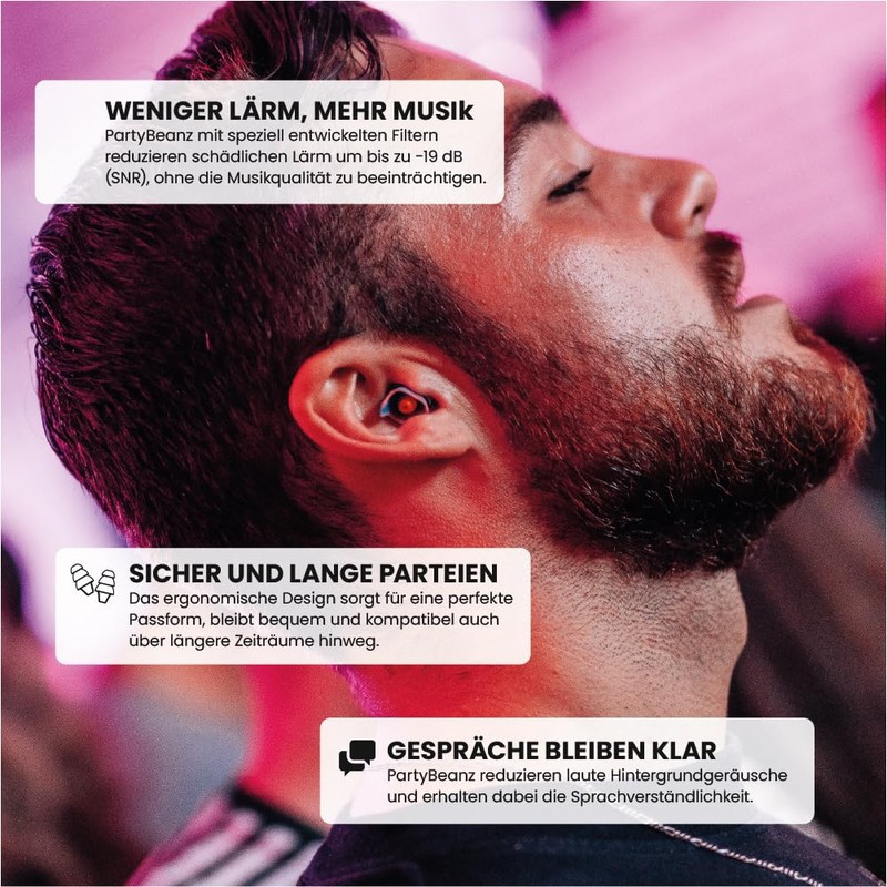 PartyBeanz Ear Plugs for Parties, Music, Festivals, Discos and Concerts