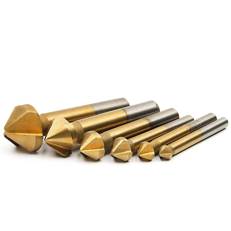 Hakkin 6pcs 90 Degree 3 Flute 6.3-20.5mm HSS Countersink Drill