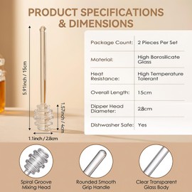 2 Pcs Clear Glass Honey Dipper Sticks