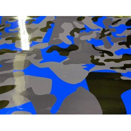 Blue Black Gray Glossy Camouflage Vinyl Car Wrap Film Sheet + Free Cutter & Squeegee (Except Sample Size) (2FT x 5FT / 24" x 60")