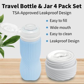 Silicone Travel Bottles 2 3 oz 90 60 40 ml Travel Jars Containers for Toiletries 5 Pack Lotion Liquid Creams Leak Proof TSA Approved Traveling Set Shampoo Body Wash Gel Makeup Skincare Men Women Wave