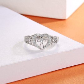 925 Sterling Silver Heart Cross Ring Christian Faith Religious Jewelry Gifts for Women Girls (6) Sterling Silver, Cubic Zirconia