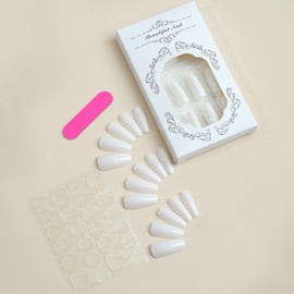 AkiliBIELY Coffin Press-on Nails - Short & Medium White Milky Fake Nails - Acrylic Gel Glue & Fantasy Stick-on Nails - Classy Aesthetic Wedding & Birthday