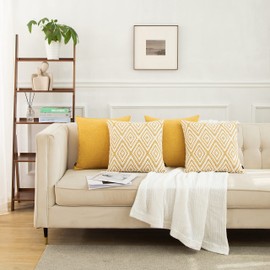 HPUK Fundas Decorativas para Cojines, Juego de 4 Fundas de cojín de Lino de diseño geométrico para sofá, Sala de Estar, Geo Ochre