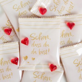 Logbuch-Verlag 10 Fruit Gum Bags "Schön dass du da bist" Gummy Bears Red Hearts Wedding Favour