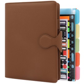 HXRTANGS PU Leather Notebook A5, 6-Ring Binder Journal Refillable Loose Leaf Business Notebook with Pockets/Pen Holder/Accessories, 100gsm Lined Paper 80 Sheets / 160 Pages, Brown