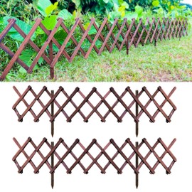 ShopLaLa Garden Fence - 2 Pack, Total 12ft (L) Wooden Lattice Flower Edging for Yard Lawn Landscape Patio Outdoor Decor, Expandable Plant Garden Trellis Animal Barrier Fence No Dig Panel for Small Dog