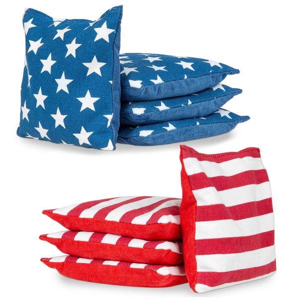 Barcaloo Pro Cornhole Bags - Set of 8 Regulation All Weather Two Sided American Flag Bean Bags for Professional Corn Hole Game - 4 Stars & 4 Stripes