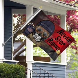 Never Stop Riding 3x5 Ft Biker Motorcycle Flag - Bold Vibrant Colors, UV Resistant, Golden Brass Grommets, Durable 100 Denier Polyester, Mighty-Locked Stitching - Perfect for Indoor or Outdoor Flying!