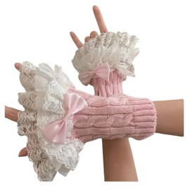 OCUH Y2K Accessories Cutecore Grunge Gloves for women Goth Fingerless Ripped Long Sleeve Cosplay Lolita Cute Arm Warmers (Flower-Pink,One Size)