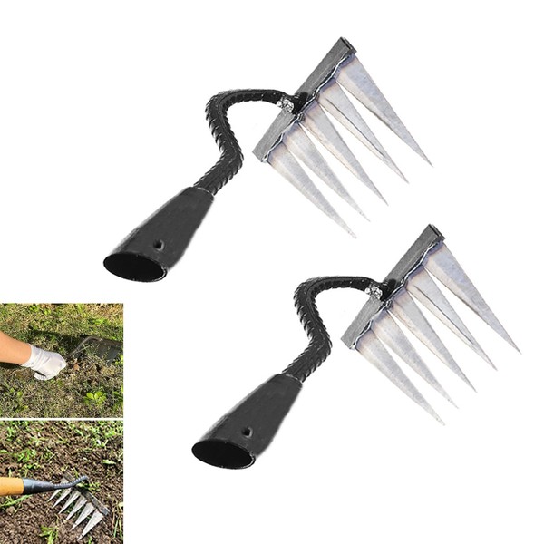 2Pcs Iron Rake for Weeding, Garden Metal Rake Heavy Duty