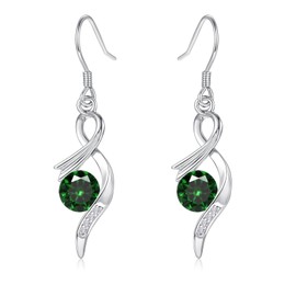 Loutade Silver Drop Earrings for Women Girls, 925 Sterling Silver Dangle Earrings with Green Zircon, Infinity Twisted Hypoallergenic Earrings Dangling Hook, Lightweight CZ Green Silver Drop Earrings