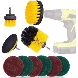 Sbz 12-Piece Drill Brush Cleaning Set | Extended Long Attachment Power Scrubber Brushes for Car, Carpet, Floor, Bathroom, and Kitchen Surfaces - Yellow
