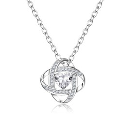 GEMAURA Women's Necklace 925 Silver, Crystal Chain Women's with Pendant Heart Pendant Necklace Women's with Zirconia Adjustable Chain Silver 925 Jewellery Women Gift (White/Blue/Purple), Sterling