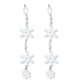 Long Snowflake Ornament - Wood Bead Christmas Dangle Garland - Tree Filler Set of 2