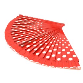 Red & White - Wooden Flamingo Fan Traditional Flamingo Fan Polka Dot Design