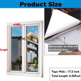 One Way Privacy Window Film, Removable Window Tint for Home, Daytime Reflective Static Cling Window Privacy Film See Out Not in, Heat & Sun Blocking Anti UV Fits Office/House,17.5" X 78.7"(Blue)
