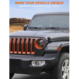 Savadicar 9-Piece Orange Front Grill & Headlight Trim Cover Set for Jeep Wrangler JL JLU 4xe & Gladiator JT 2018-2023 – Exterior Decorative Upgrade Accessories