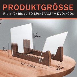 Vinyl Record Stand for 50 LPs/7 Inches/12 Inch Solid Wood & Acrylic Casing, Vinyl Record Storage in Vintage Brown, Minimalist Design with Robust Frame, Suitable for Home Decor & Display