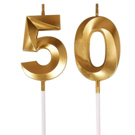 50th Birthday Candles Gold – Happy 50th Birthday Decorations for Men or Women, 50 Candle for Cake, Elegant 50 Year Old Birthday Party Supplies for Adults
