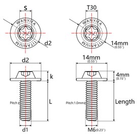 Wanyifa Titanium Bolt M5 M6x10 12 15 20 25 30 35mm Torx Dished Screws for Locomotive Motorcycle Shell Modification Repair Pack of 6 (Black, M6x15mm)