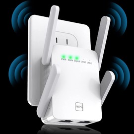 WLAN Amplifier, 300 Mbit/s WLAN Repeater, 2.4 GHz WiFi Repeater with LAN Connection, Coverage up to 200 m², Compatible with Alexa, Standard Routers