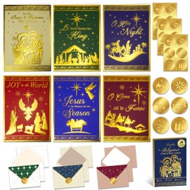 Decorably 18 Pack Gold Foiled Embossed Religious Christmas Cards with Envelopes and Stickers, 6 Designs Printed Message Inside Assorted Christmas Cards Religious, 5x7in Religious Christmas Boxed Cards