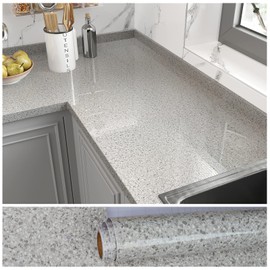 VEELIKE Grey Granite Kitchen Countertop Peel and Stick Waterproof Marble Contact Paper for Countertops 354''x32'' Wide Laminate Countertop Sheets Adhesive Counter Top Covers for Bathroom Powder Room