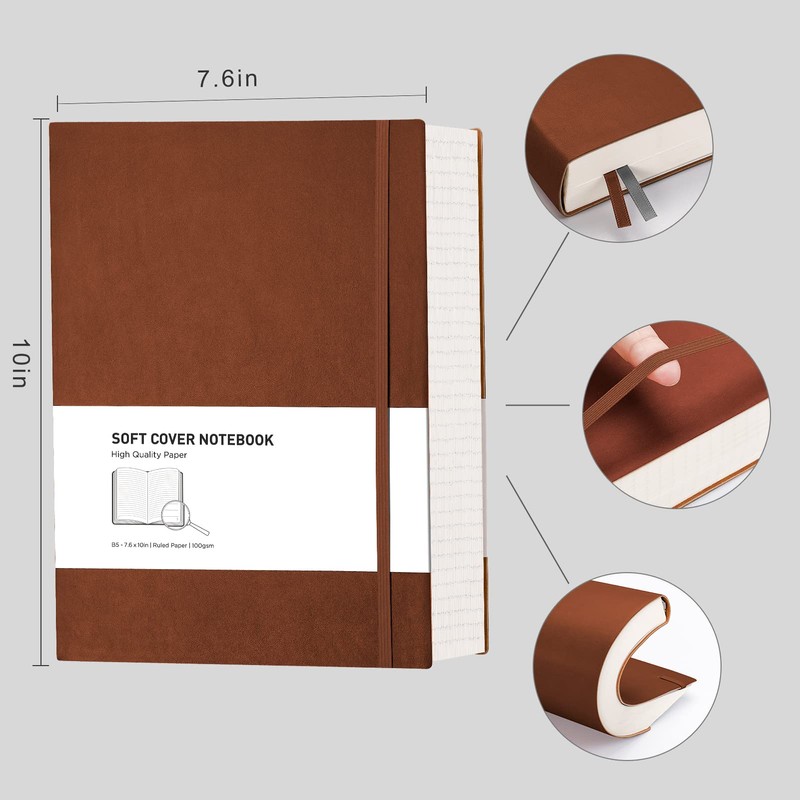 RETTACY Notebook B5 Lined, Thick Diary with 320 Numbered Pages,