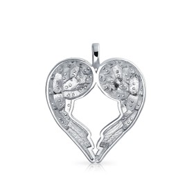 Pave Cubic Zirconia CZ Heart Kissing Feather Guardian Angel Wing Dangling Pendant Necklace For Women For Teen .925 Sterling Silver