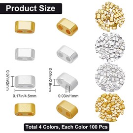 CREATCABIN 400Pcs 2 Hole Half Tila Beads 24K Gold Plated Seed Beads Bulk Silver Rectangle Metallic Flat Mini Opaque Electroplated Hematite for Craft Bracelet Necklace Earring Jewelry Making 2mm