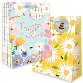 AKH® Easter Gift Bag | 23CM x 18CM x 10CM | Pack of 2 | Medium Easter Bunny Themed Gift Bag with Handles | Perfect for Treats, Egg Hunts & Party Favors | Floral