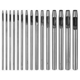sourcing map 15Pcs Leather Hole Punch Set 0.5mm-6mm Steel Hollow Round Hole Punch Set Leather Hole Punch Cutter for Belts, Watch Band, Paper, Plastic, Leather Crafting