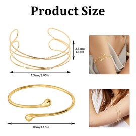 CANRNYACBZ Pack of 2 Upper Bangle Gold Bracelet Women's Minimalist Bangle Upper Arm Adjustable Layered Bangle Bracelet Coil Bracelet Set Delicate Gift for Girls Women, Copper, No Gemstone